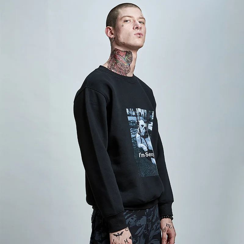 Passion Bulldog Printed Male Pullover Sweatshirt Hip Hop Elastic Cuff Hoodies Thick Swag Mens High Street | Мужская одежда