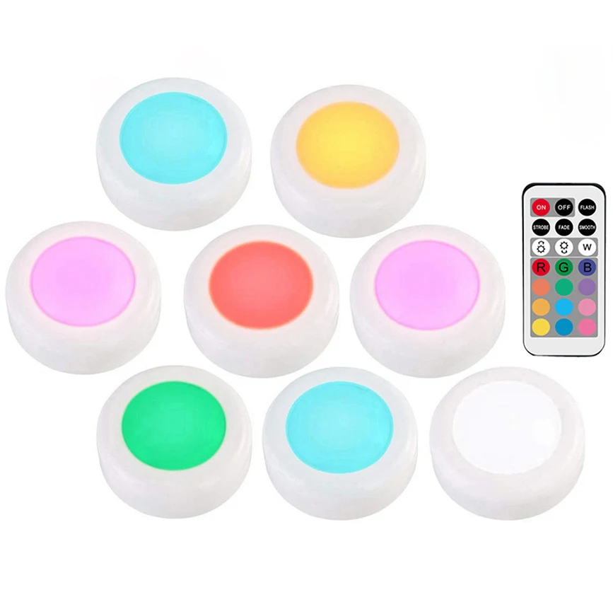 8 lamps 1 remote Регулируемая беспроводная RGB светодиодная подсветка под шкаф сенсорный и пульт дистанционного управления на батарейках светодиодный светильник шайба для гардероба кухни лестницы - Цвет: 8 lamps 1 remote