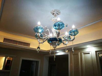 6 lights Синий Кристалл европейские люстры освещения Гостиная Спальня Ресторан серебряные люстры KTV бар кристалл лампа светодиодные потолочные люстры большая люстра современная люстра для девочек люстра кольца - Цвет абажура: 6 lights