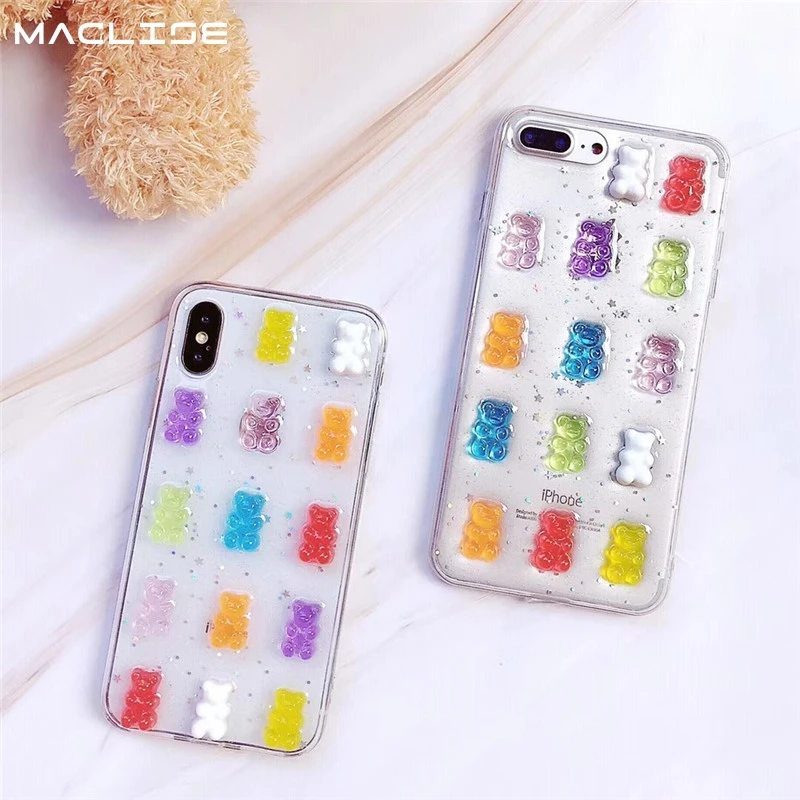 Милый мягкий чехол с медвежонком Gummy для iphone 8 чехлы iPhone 11 6 7 Plus X XS Max XR Силиконовый