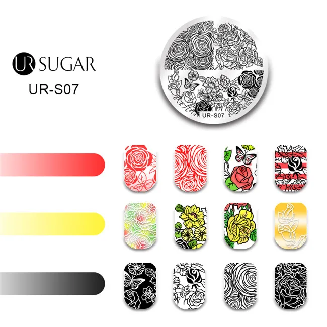 UR-S07 Ur Sugar с пасхальными кроличьими яйцами шаблон для штамповки ногтей в День дурака в апреле Цветочные весенние игрушечные растения для маникюра ногтевого дизайна Сделай Сам тарелка - Цвет: UR-S07