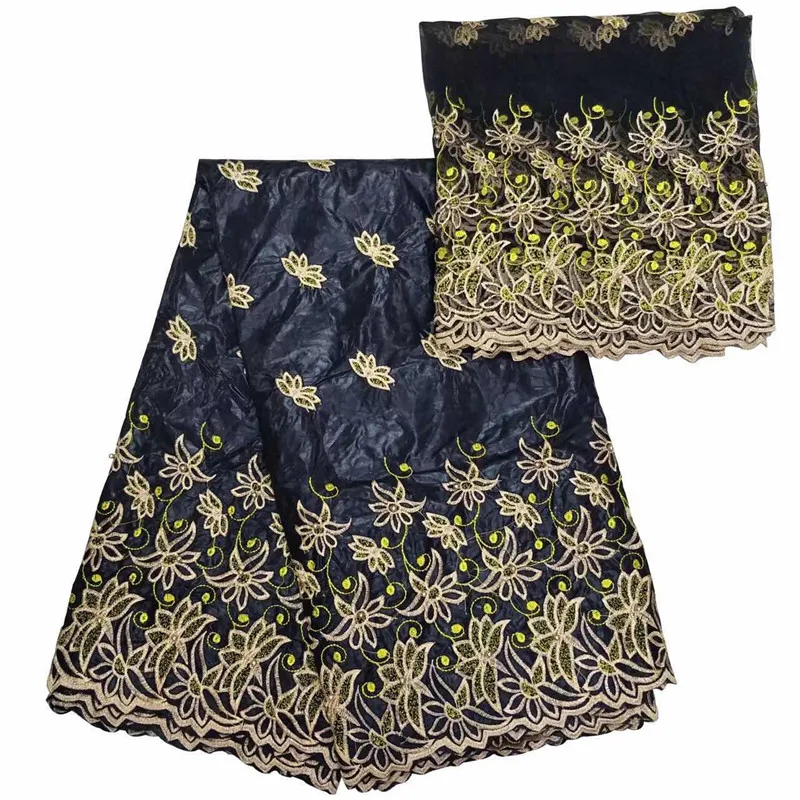 Новейшая африканская зеленая вышитая жаккардовая кружевная ткань Bazin богатая из
