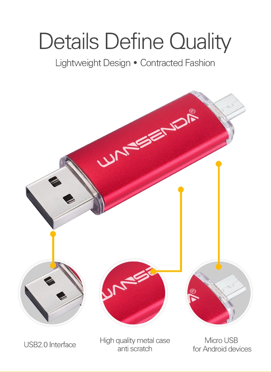 WANSENDA Многофункциональный ОТГ USB флеш-накопитель 32 ГБ 64 ГБ флеш-накопитель 128 ГБ 256 ГБ флеш-накопитель 2 в 1 Micro usb и Usb 2,0 флеш-память