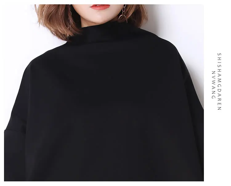 [XITAO] Korea New Autumn Casual Women Turtleneck Above Knee Dress Female Half Sleeve Solid Color Pullover Dress GWY2464