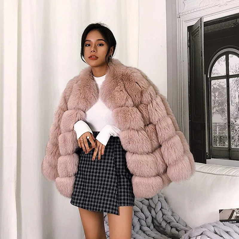 Maylofuer Real Fox Fur Coat with Stand Collar INS Fashion Women Warm Natural Jackets for Winter Ladies Overcoat Outwear |