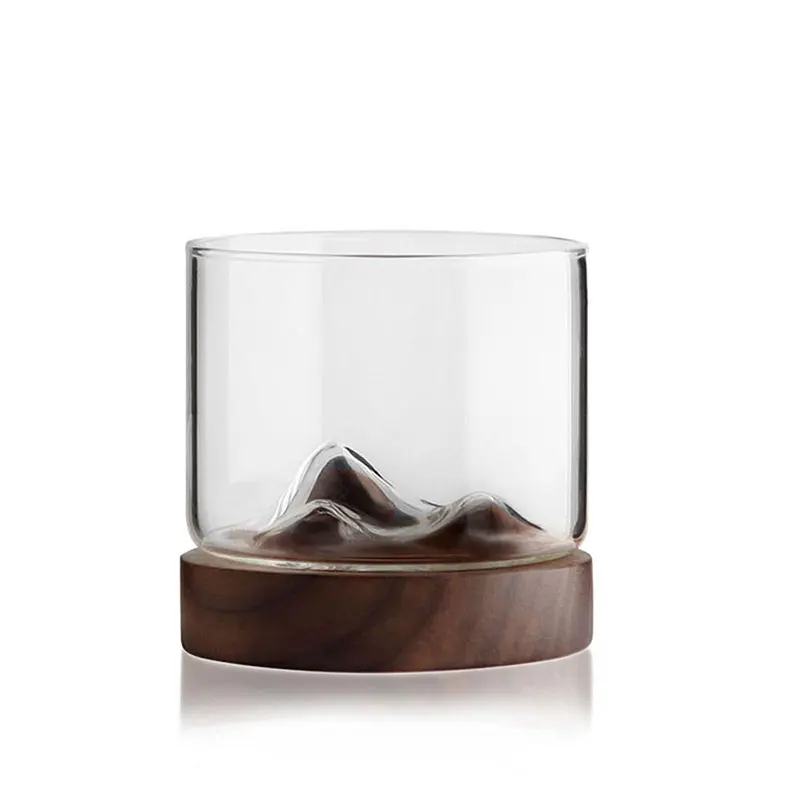 Walnut 3 Маленький горный стакан для виски с деревянным основанием для пород, разделяемый пивной бокал, бокал для вина, ирландский бокал для виски, бокал для виски, посуда для напитков - Цвет: Walnut 3