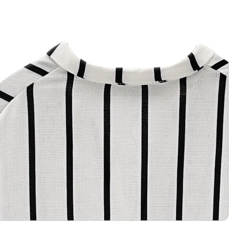 

Casual Twist Front Full SleeveWomen Striped Blouses Ladies Fashion Crop Top Loose Blouse
