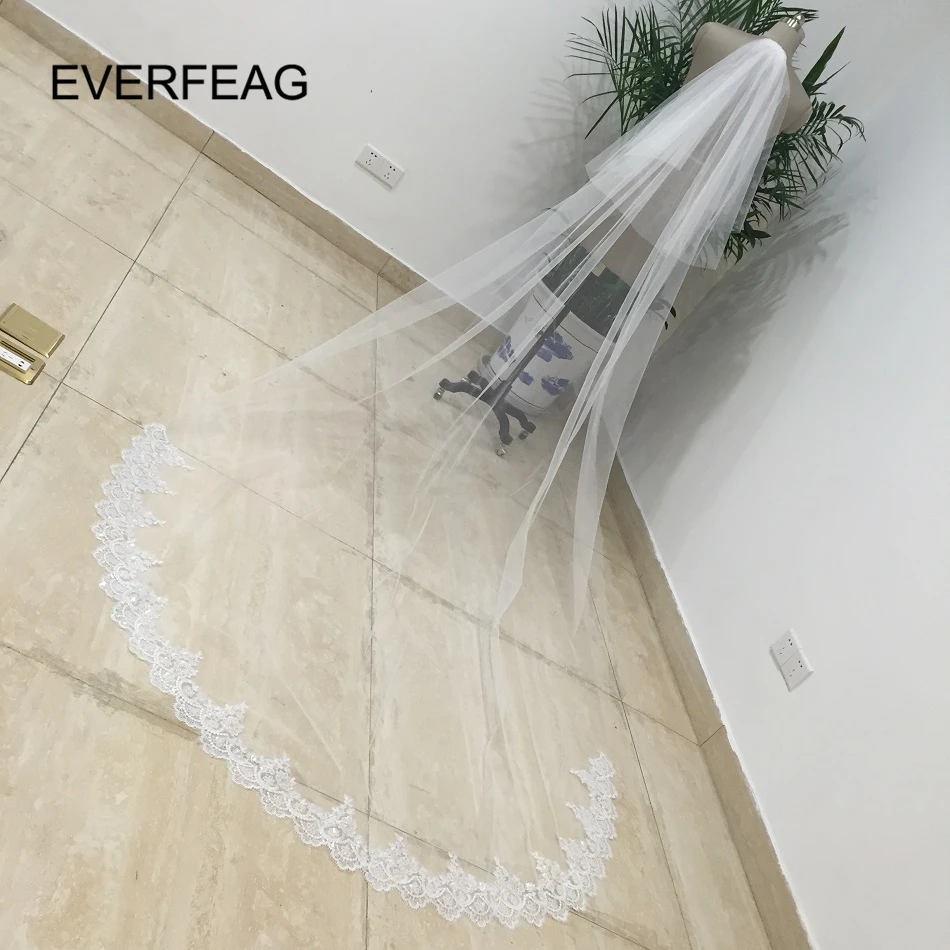 Кружевная свадебная фата Eeqasn с гребнем и блестками Длинная для невесты