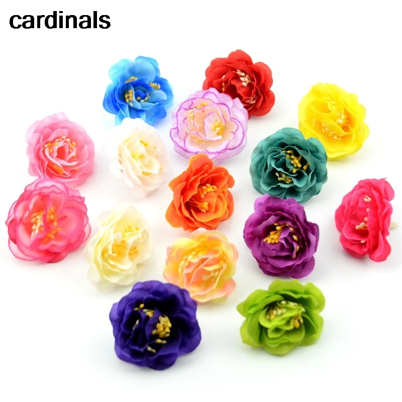 

50pcs/lot 4.5CM Fake Artificial Mini Gradual Peony Flower Heads For Home Wedding Decoration Scrapbooking DIY Gift Box Craft