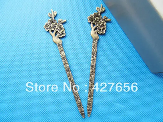 Гребни и палочки для волос с цветком сливы 2 шт. античная бронза/античное серебро