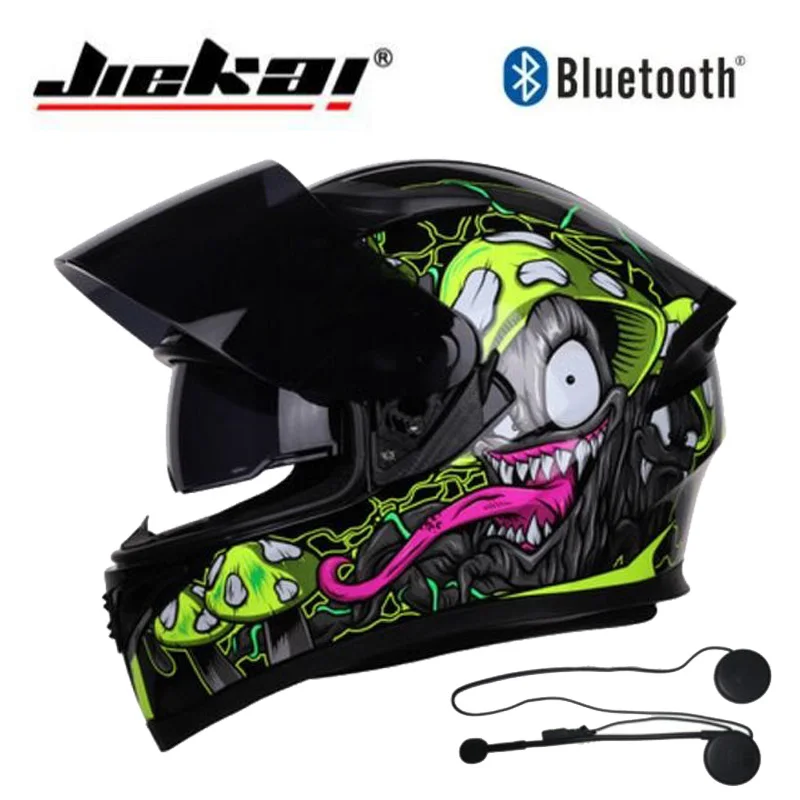 Мотоциклетный шлем JIEKAI защитный с двойными линзами из АБС-пластика и Bluetooth 2019 |