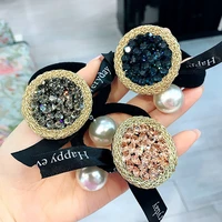 super flash rhinestone crystal disc hair accessories for women geometric golden round elastic hair bands rubber hair ring rope