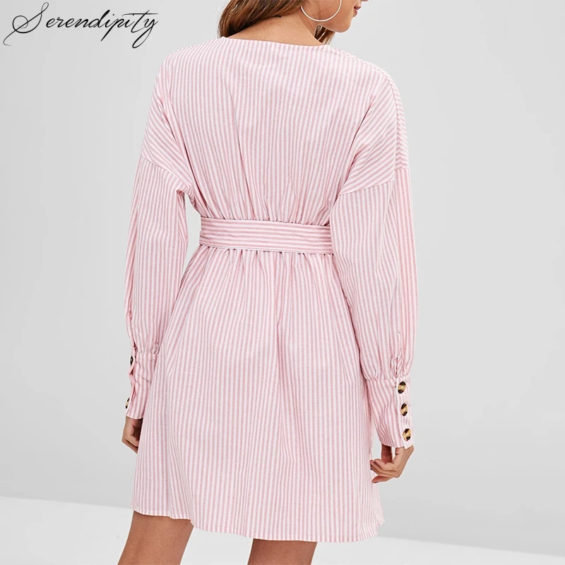 SRDP розовое Полосатое короткое платье на пуговицах женское летнее милое мини