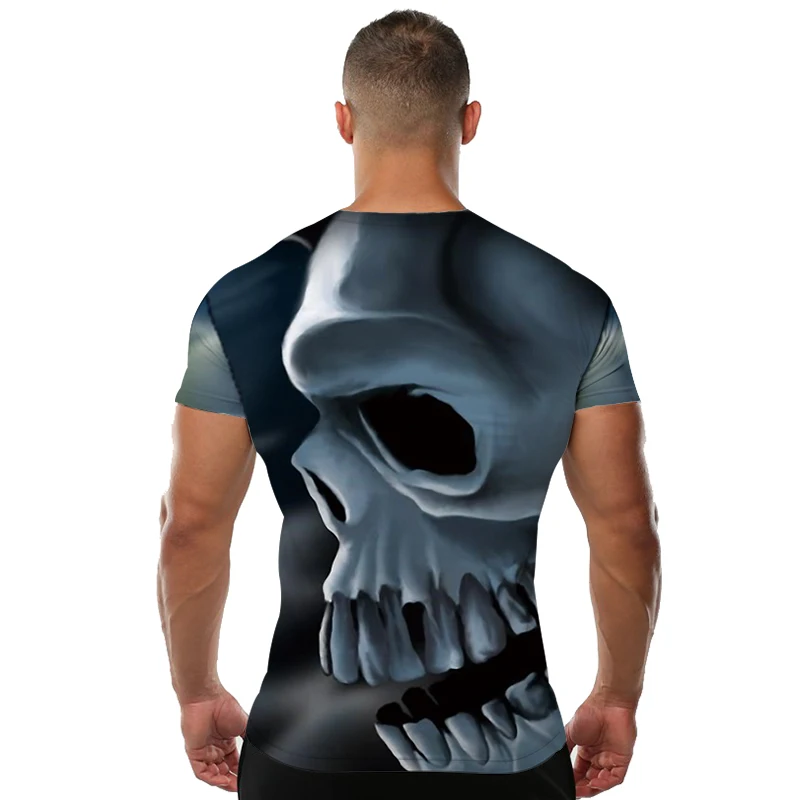 Мужская футболка с 3D принтом KYKU черная в стиле хип хоп черепа рок лето 2019|skull t