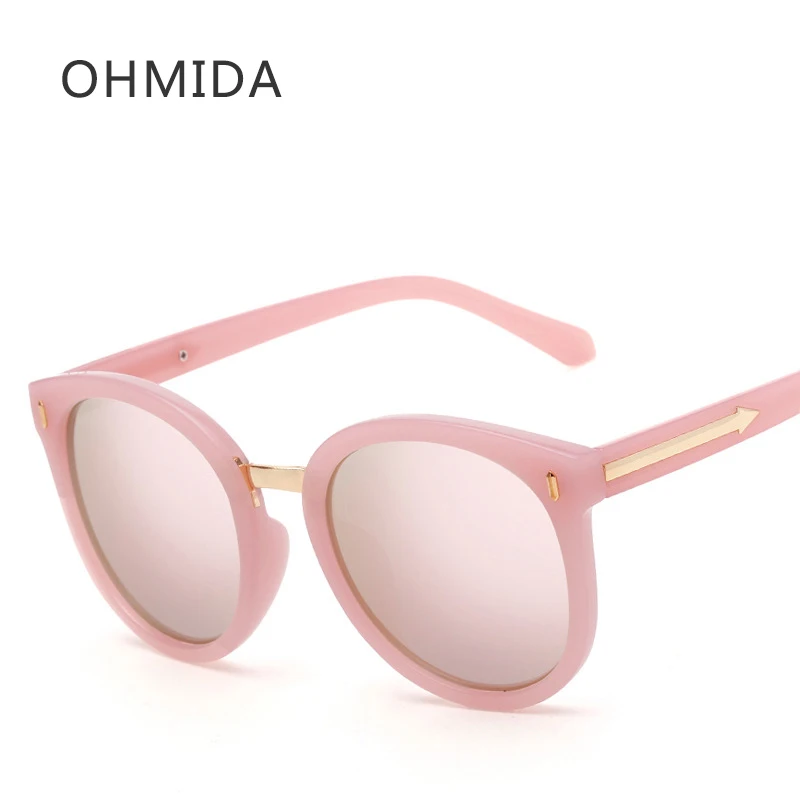 OHMIDA зеркальные солнцезащитные очки для женщин 2019 Круглые розовые UV400 Винтаж