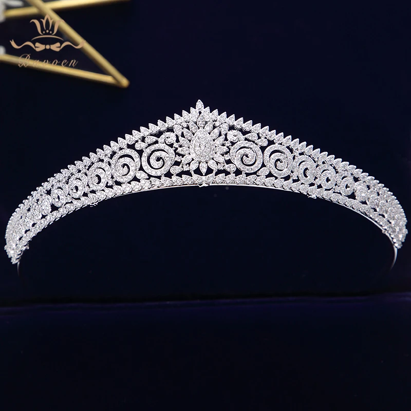 Сверкающий Европейский Простой Полный циркон свадебные диадемы Короны Покрытые