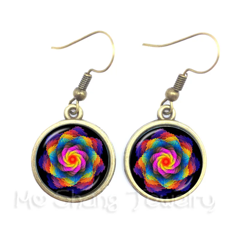 Mandala Drop Earrings Beautiful Flowers Glass Cabochon For Women Charm Jewelry Creative Gift | Украшения и аксессуары