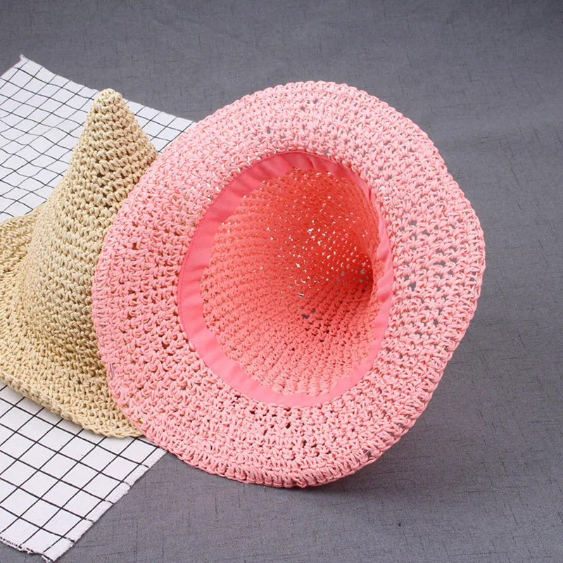 Портативная детская соломенная шляпа однотонная Солнцезащитная пляжная