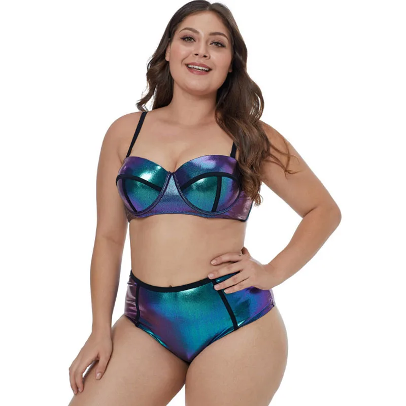 Плюс размер Сплит купальник сексуальный градиентное бикини пуш ап высокая талия