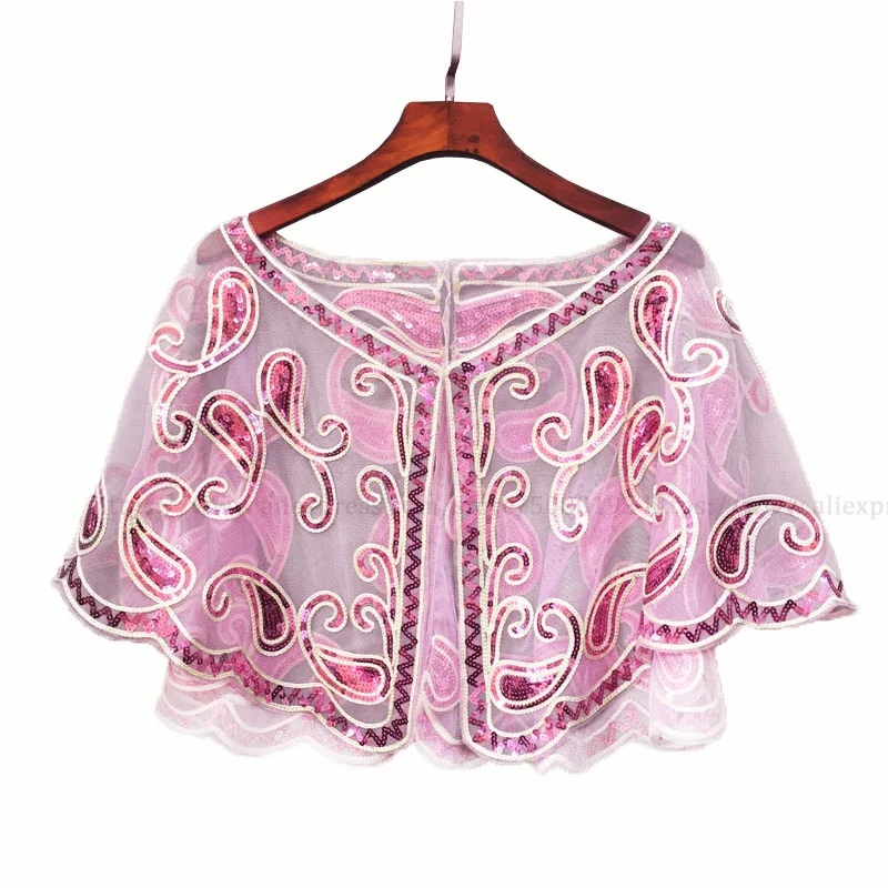 Pink(string) Женская винтажная шаль с блестками 1920 s, элегантная женская прозрачная сетчатая блестящая накидка на плечо с блестками и бисером, вечерняя накидка для вечеринки - Цвет: Pink(string)