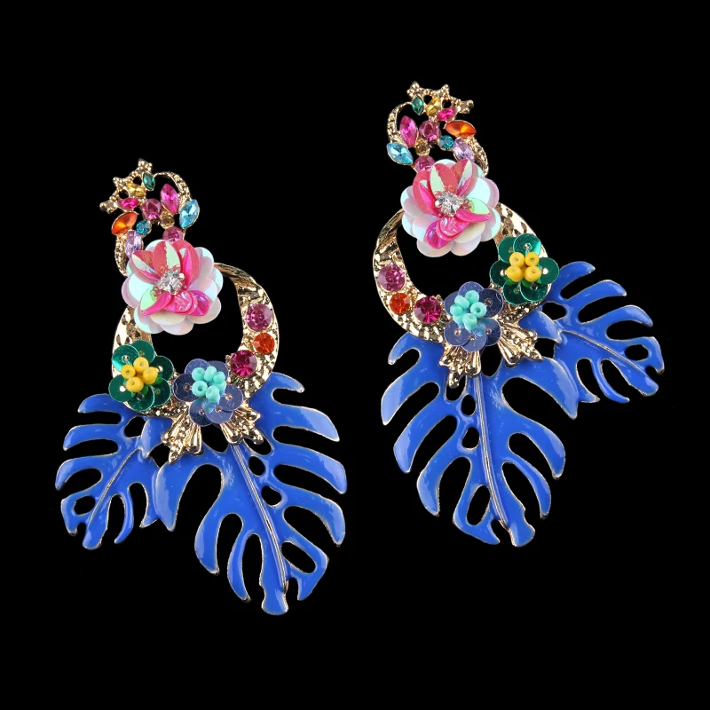 Dvacaman, модные серьги с большим зеленым листом, Boho, ручная работа, цветок, кристалл, висячие серьги, женские свадебные Этнические украшения AB48