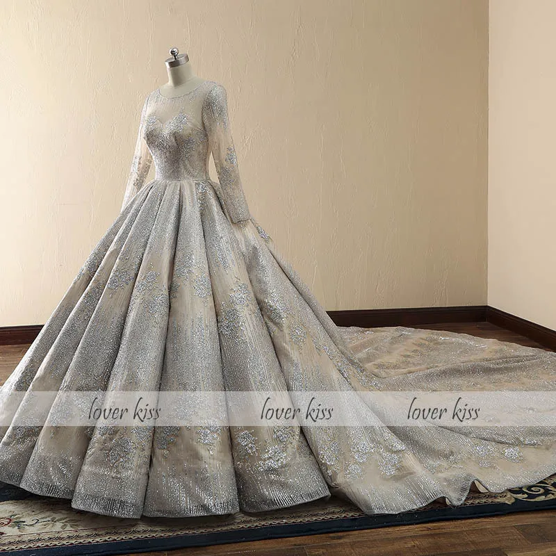 Lover Kiss robe de mariee Impire свадебное платье с длинным рукавом знаменитостей роскошное блестящее свадебное платье