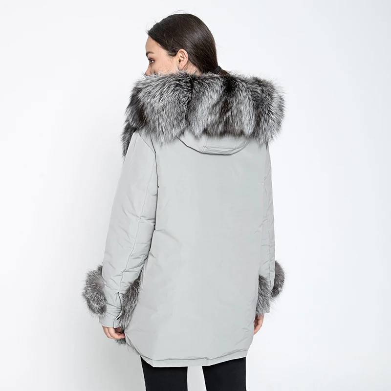 OFTBUY brand 2019 winter jacket women long parka outerwear parkas natural real sliver fox fur collar coat white duck down | Женская