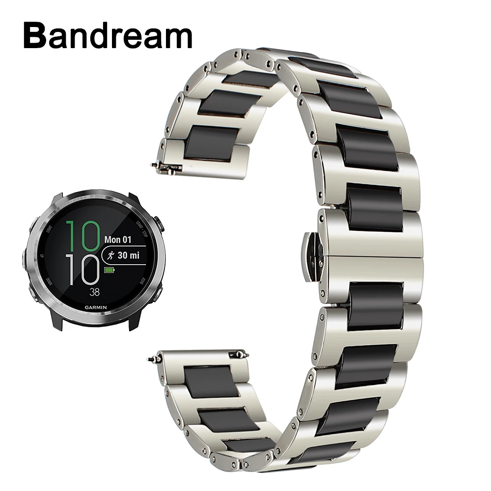 

Ceramic + Stainless Steel Watchband for Garmin Forerunner 645 245 Music Misfit Vapor Quick Release Watch Band Wrist Strap Belt