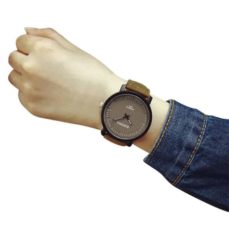 

Fashion Unisex Men Women Watches Simple Design Style Leather Quartz analog wrist Watch Ladies Round Steel Case Watch For Lover#c