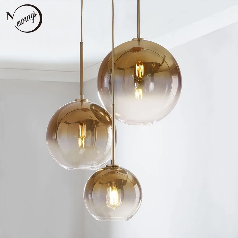 

Modern Europe glass pendant light LED E27 gradient color art deco loft hanging lamp for home bedroom living room restaurant cafe