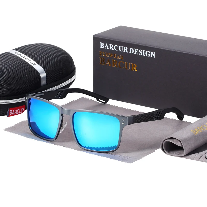 Gun Blue BARCUR трендовая стильная алюминиевая магниевое стекло квадратные мужские солнцезащитные очки поляризованные солнцезащитные очки для мужчин спортивные очки Oculos de sol - Цвет линз: Gun Blue