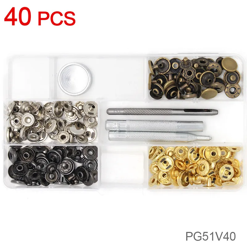 40 Pcs Набор застежек для кнопок, набор инструментов для прессования, набор зажимов для одежды, крепежный инструмент 633#4 цвета для кожаного ремесла, ремонта, украшения - Цвет: 40 Pcs