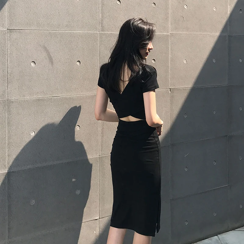 women dress sexy pencil solid hollow out short sleeve regular mid-calf length empire o-neck collar 2018 spring autumn new female | Женская