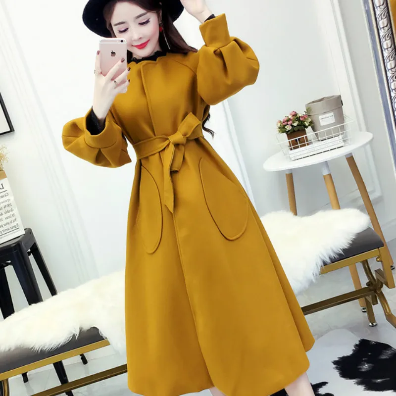 Женское шерстяное зимнее пальто облегающая Длинная шерстяная ветровка с