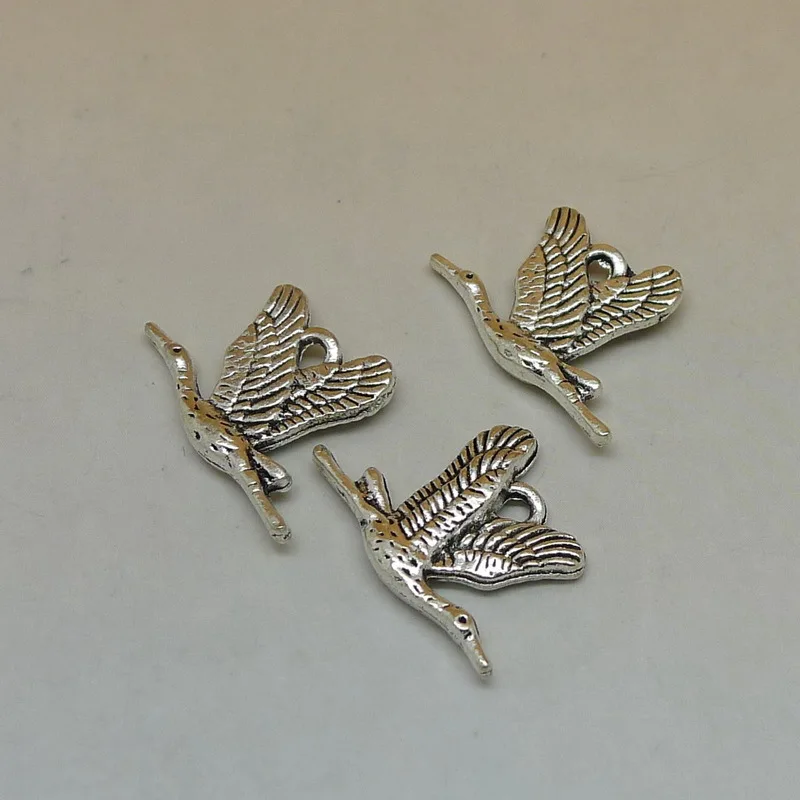 

ALY 100pcs/lot Antique Silver Double Sided Wild Goose Charms 22x15mm Animal Pendant Bird Jewelry Supplies