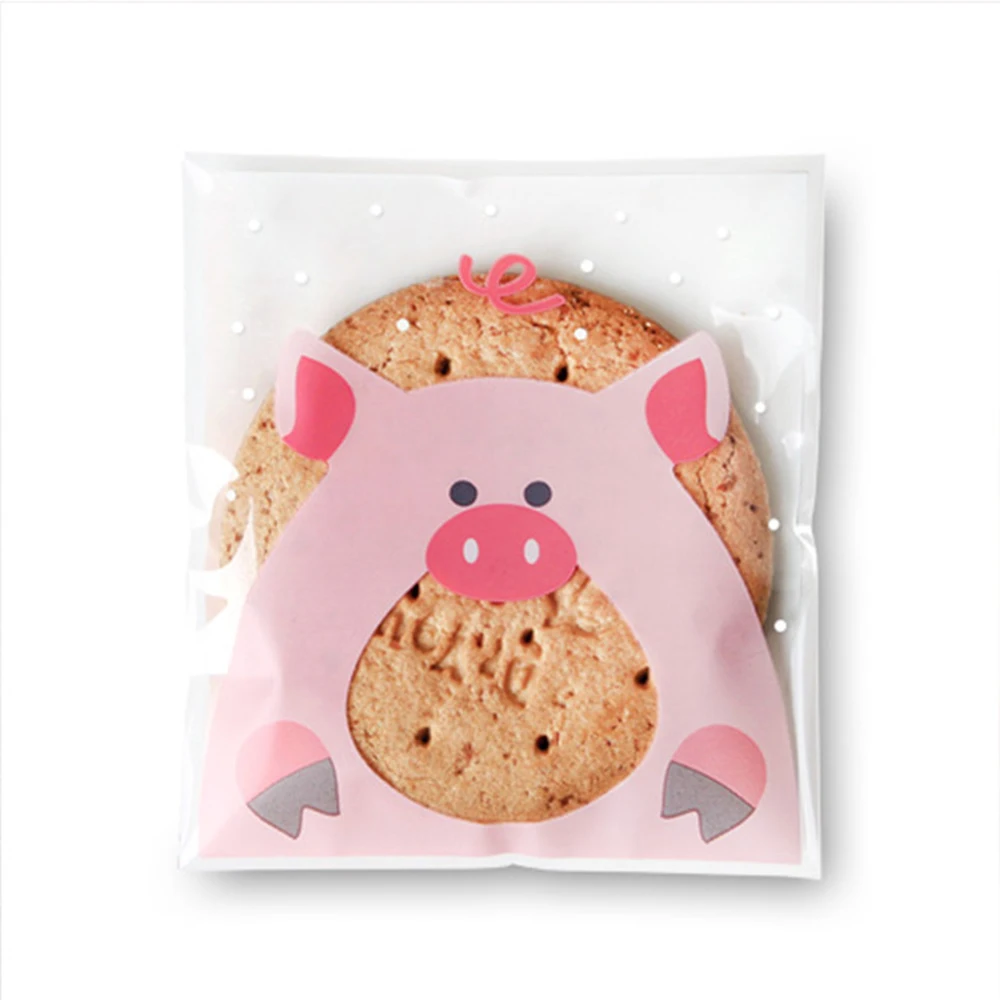 small pig Подарочные пакеты 100 шт прозрачный пластиковый мешок конфеты Подарочный мешок для печенья матовый OPP день рождения конфеты упаковочный мешочек кисет подарочная коробка - Цвет: small pig