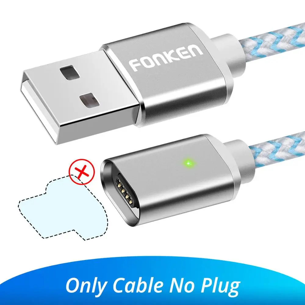 White Cable NO Plug FONKEN Магнитный usb-кабель type-C 1 м 2 м 3 А магнитный кабель для телефона быстрое зарядное устройство USB type C зарядный шнур Мобильный провод для быстрого заряда - Цвет: White Cable NO Plug