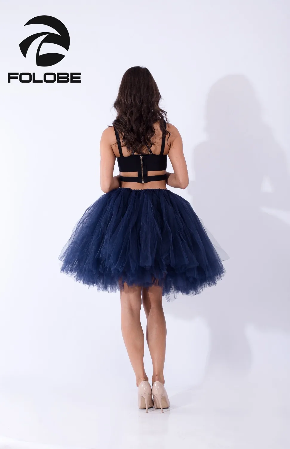 FOLOBE темно синий ручной работы миди тюль юбка пачка юбки женские бальное платье