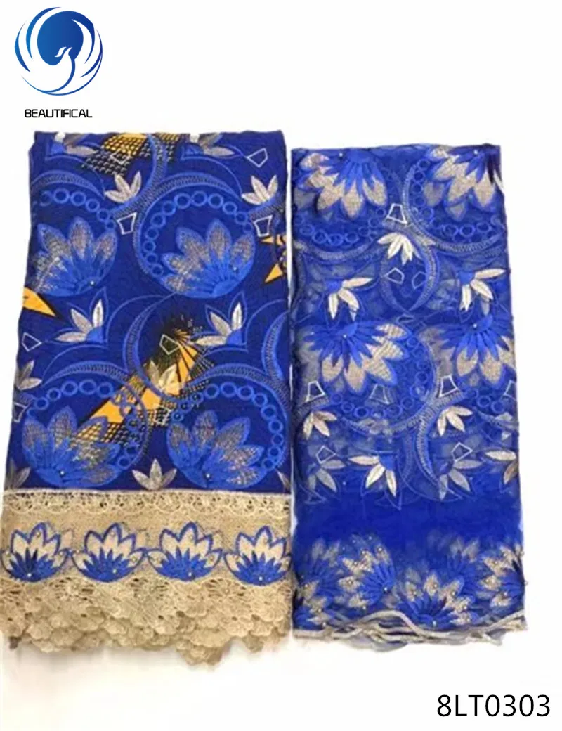 Красивая 6 ярдов африканская гипюровая кружевная Смешанная вощеная ткань с