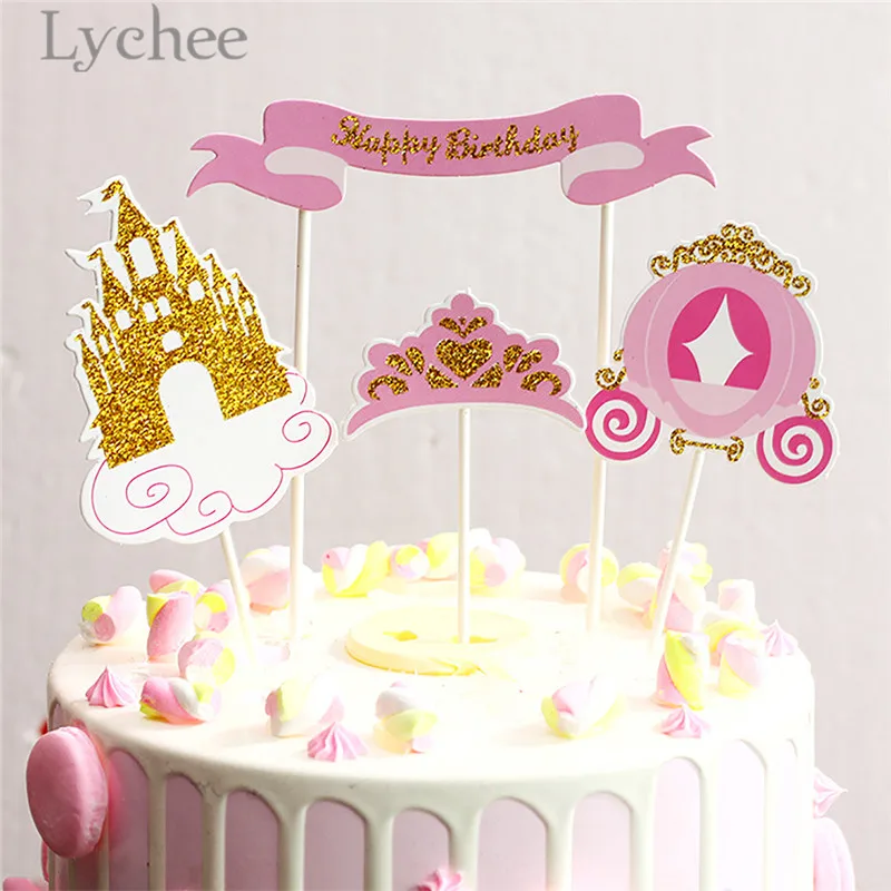 Lychee Life 3 комплекта замок корона для карета топ торта розового и золотого цвета