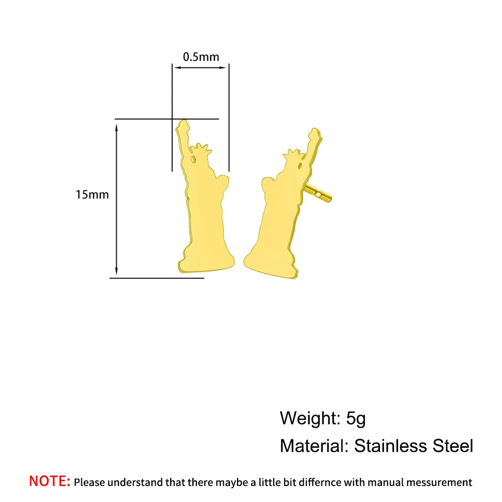 Новейшая Статуя Свободы серьги гвоздики для женщин 3 цвета нержавеющая сталь