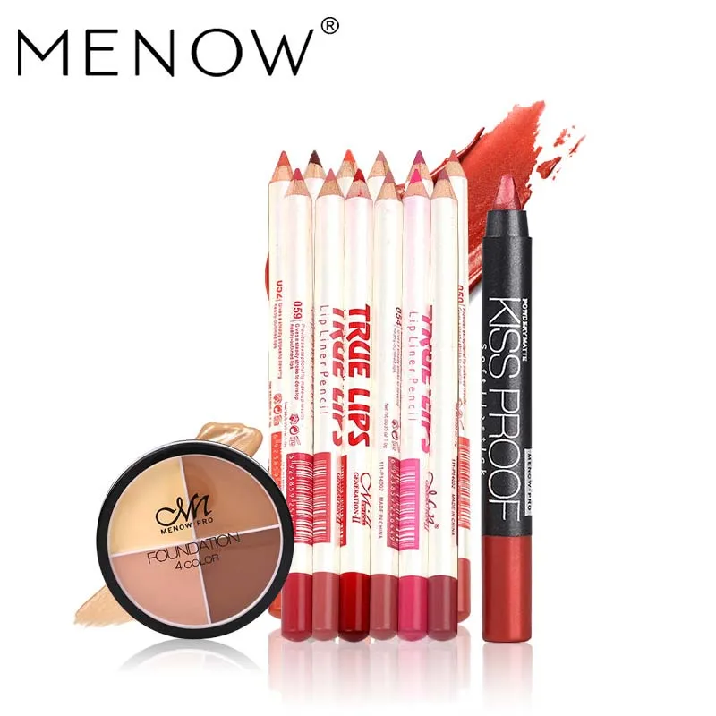 Бренд MENOW набор для макияжа 12 цветов/набор Водостойкая Подводка губ карандаш и amp19