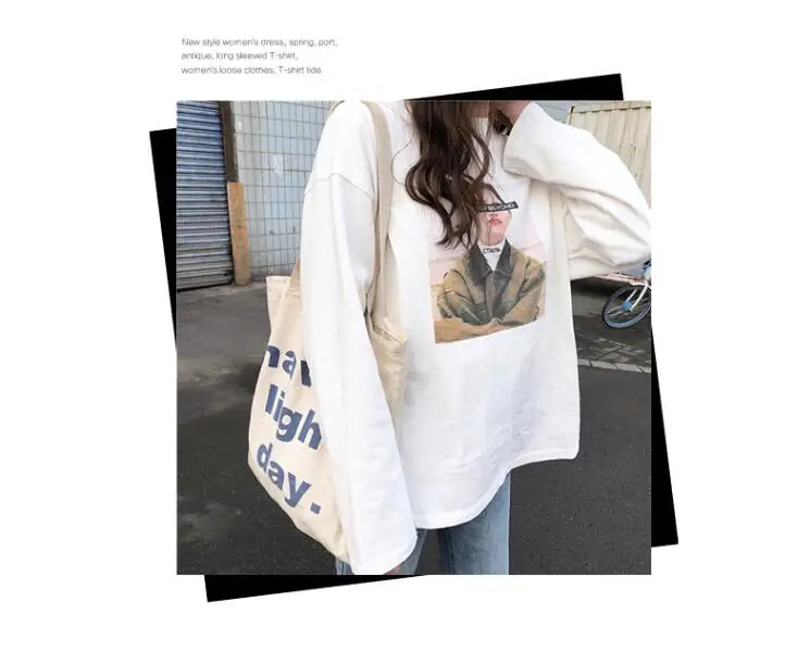 YouGeMan футболка Femme осень женские с длинным рукавом базовые Топы Корейский Ulzzang Harajuku мультфильм свободные белые футболки