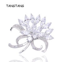 marquise corsage flower crystal jewelry brooches austria stone wedding bouquet brooch pin for women white golden plated wp0017