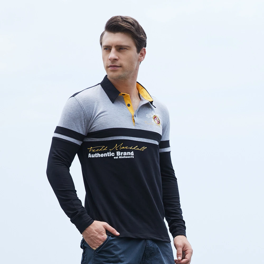 Модная мужская рубашка поло с длинным рукавом 100% хлопок воздухопроницаемая