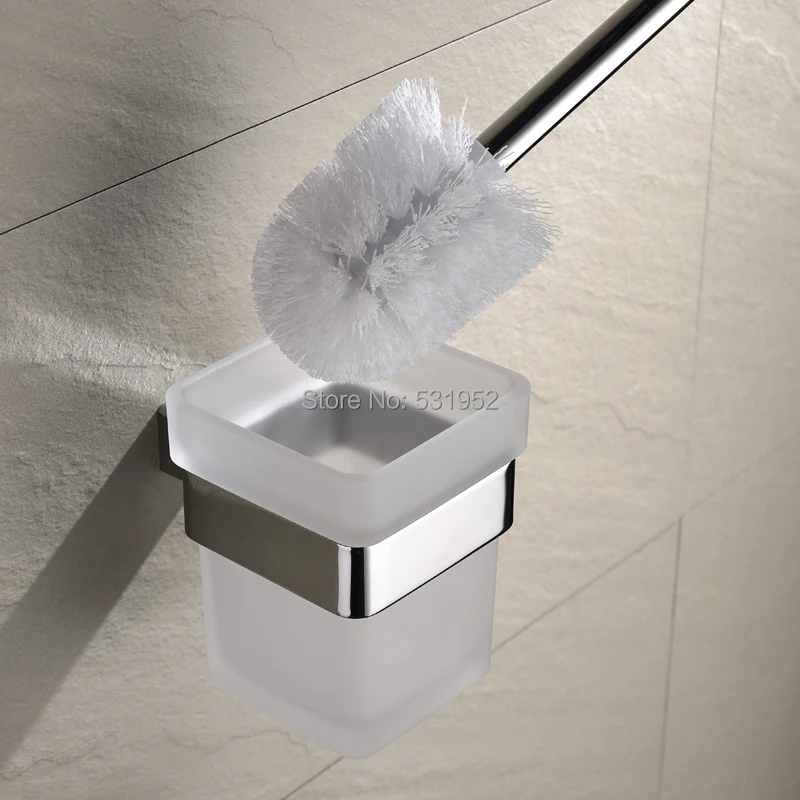 square bathroom toilet brush with holder glass cup wall mount contemporary style toilet brush polished bathroom accessories free global shipping