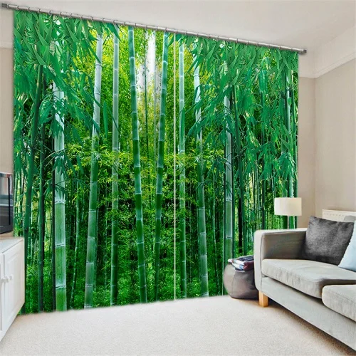 3D green Curtain Роскошные затемненные 3D оконные шторы для гостиной, офиса, спальни, шторы cortinas Rideaux, Индивидуальный размер, Лист Бамбука, водопад - Цвет: 3D green Curtain