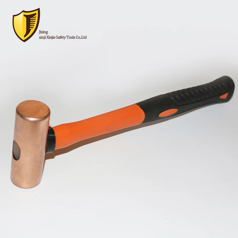 0.45kg/1p 0.68kg/1.5p Explosion-proof Red Copper Cylindrical Hammer with rubber handle Safety Tools |