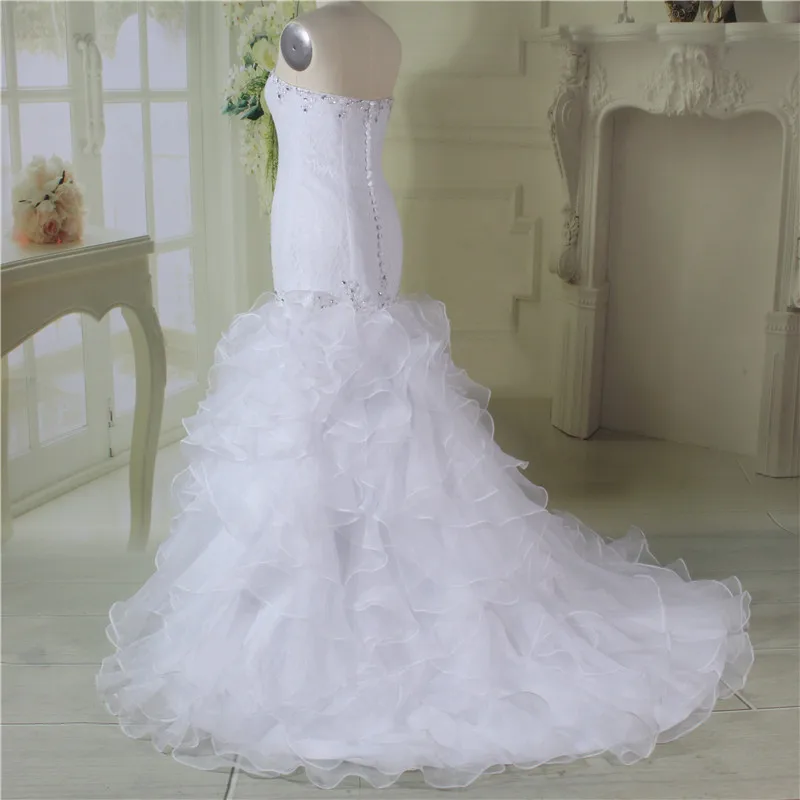 Fashion White Vestido de Noiva Organza Tiered Ruffles Mermaid Wedding Dress 2019 Lace Formal Bridal Gown robe mariee | Свадьбы и