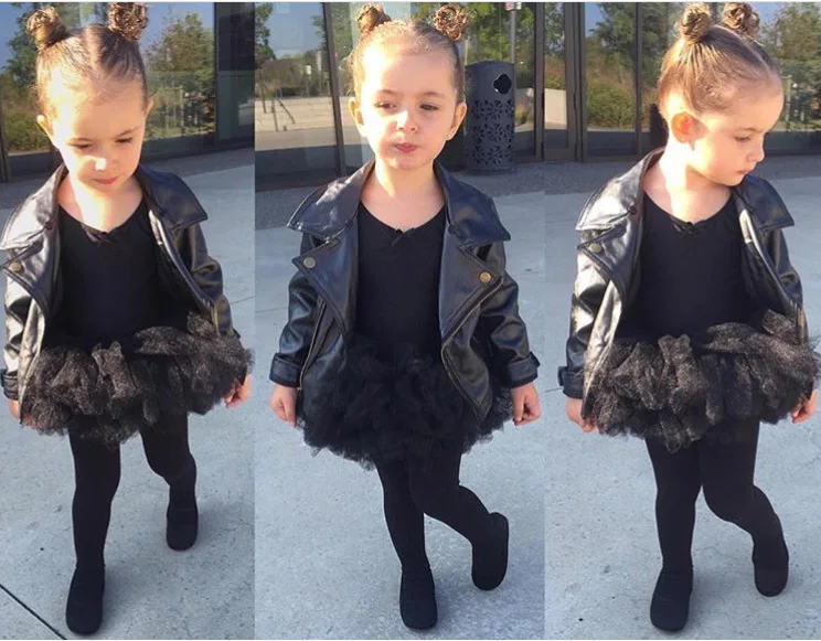 Brand baby girl jackets and outerwear sprng autumn new Pu leather jackets black fashion coats for children 2-7Y WS46